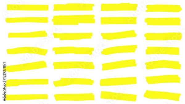 Obraz Collection of yellow highlighter marks on black background