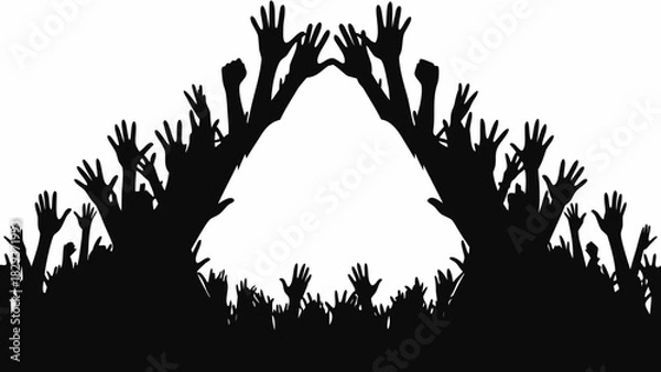 Obraz Silhouette of a crowd with hands raised in celebration