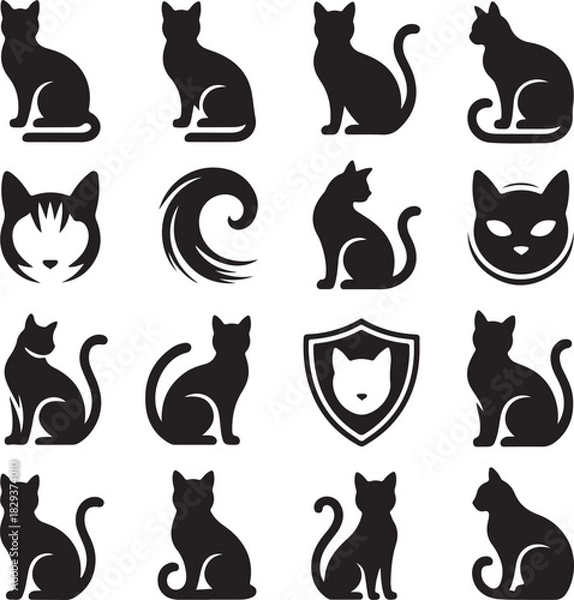 Obraz Silhouette Cats and Design Elements Vector Illustration Pattern Background Collection
