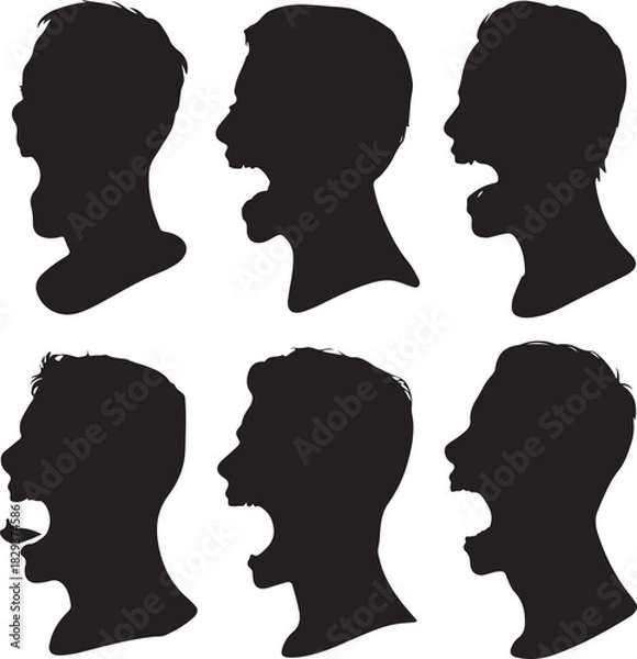 Obraz Silhouettes of People Screaming Expressing Anger and Frustration in Black