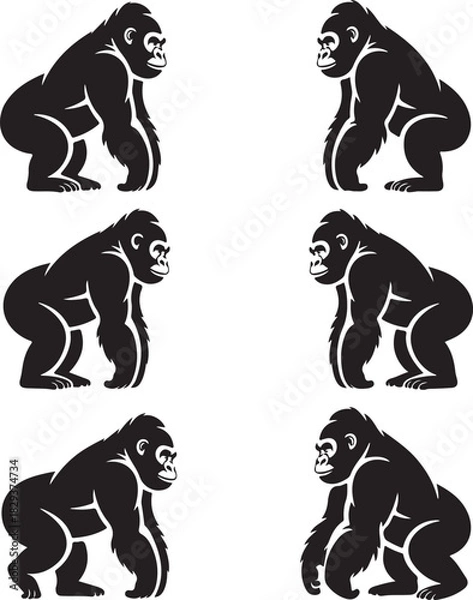 Obraz Strong gorilla silhouettes positioned around central white space ideal background