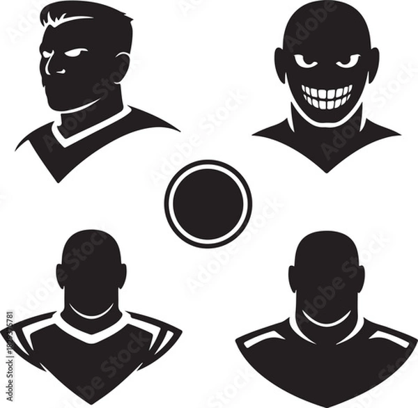 Obraz Vector illustration set of black and white silhouette graphic portraits