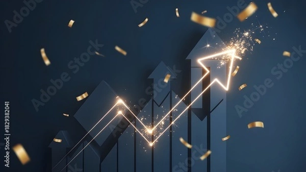 Fototapeta Business growth chart graph success investment with golden confetti