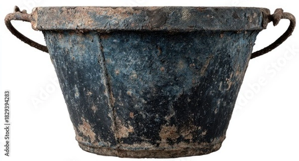 Fototapeta Antique Rustic Wooden Bucket with Metal Handles.