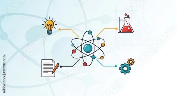 Fototapeta Creative scientific process infographic symbolizing innovation, knowledge, and analytical thinking