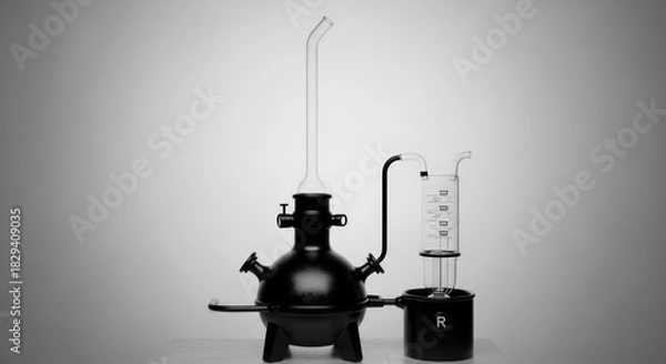 Fototapeta Dramatic rendering of a mysterious contraption featuring glass and metallic components