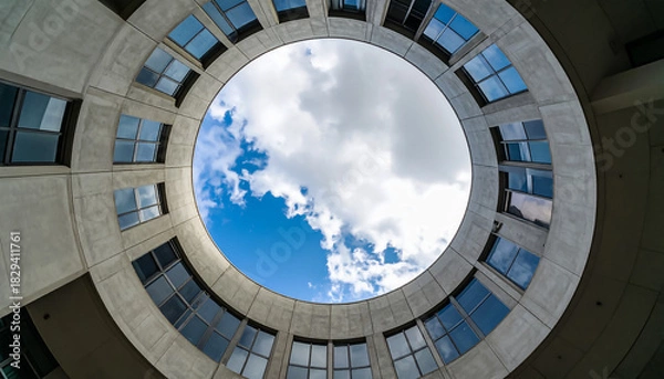 Fototapeta Architecture building clouds sky windows circular structure