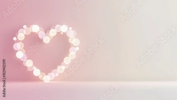 Fototapeta Heart shape created with soft glowing bokeh lights on a pastel background, symbolizing love and affection, perfect for romantic themes and celebrations