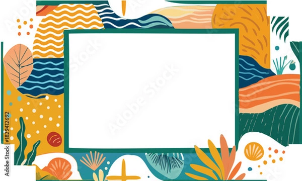 Fototapeta Orange floral art vector illustration frame border design pattern for holiday card decoration