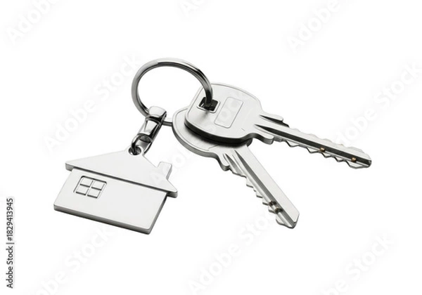 Fototapeta Home Keys With Keychain on Transparent Background Real Estate Concept