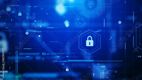 Fototapeta Futuristic Cyber Security HUD Interface with Digital Lock System