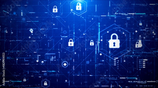 Fototapeta Futuristic Cyber Security HUD Interface with Digital Lock System