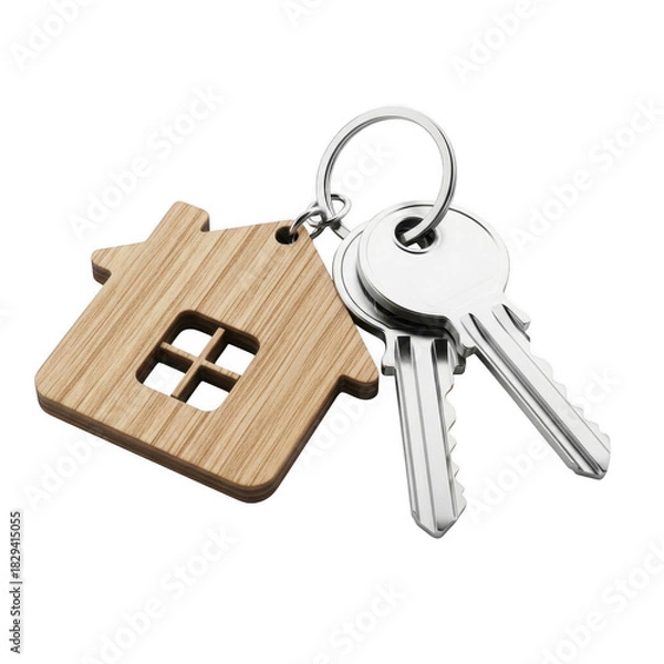 Fototapeta House Key Chain with Wooden Charm New Home Security
