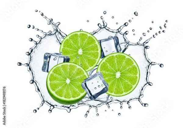 Fototapeta Lime and Ice Splash Freshness Burst