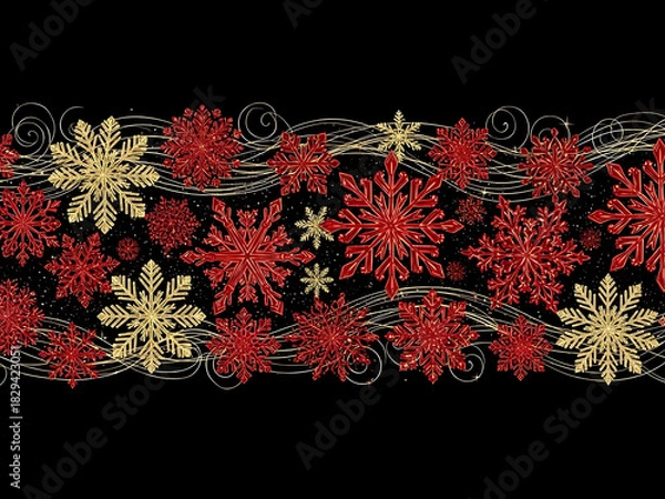 Fototapeta Elegant red and gold snowflake pattern for christmas and winter themes