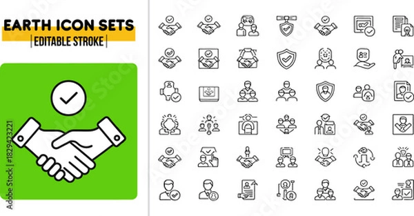 Obraz Futuristic Earth thin linear vector illustration icons set with editable stroke, featuring reliable, comitment, unity, trust, consistency, friend, trusted, truth, loyalty, belief, swea thin line art. 