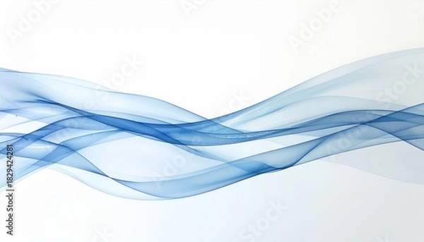 Obraz Translucent blue wavy lines flow across a clean white background waves