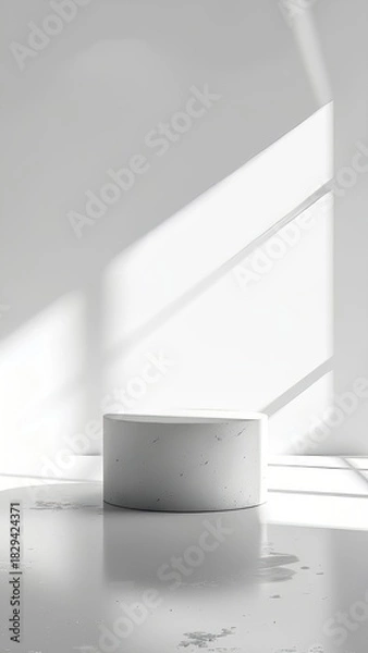 Obraz Minimalist studio scene with concrete cylinder podium shadows and light reflections