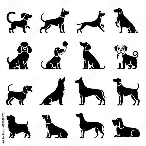 Fototapeta Dog Icon Set. Vector Design Pack Isolated on White Background. Grunge Stamp Vector Illustration.