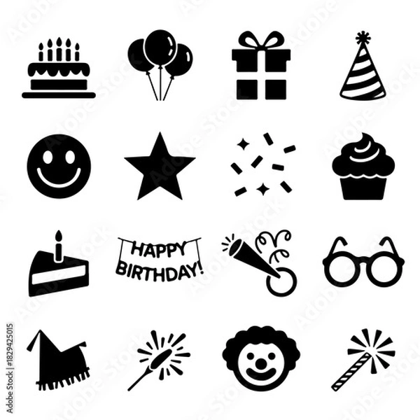 Fototapeta Birthday Icon Set. Vector Design Pack Isolated on White Background. Grunge Stamp Vector Illustration.