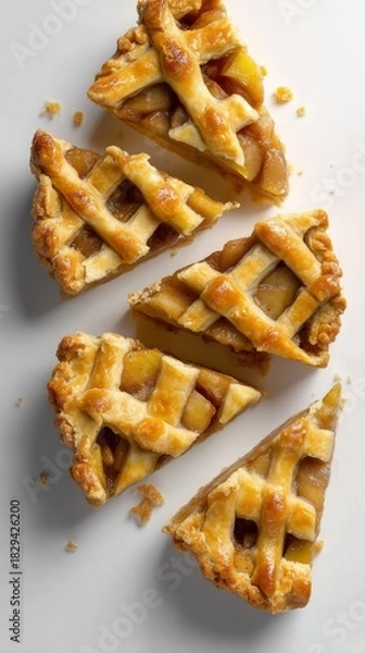 Obraz Slices of Delicious Apple Pie Arranged on a White Surface