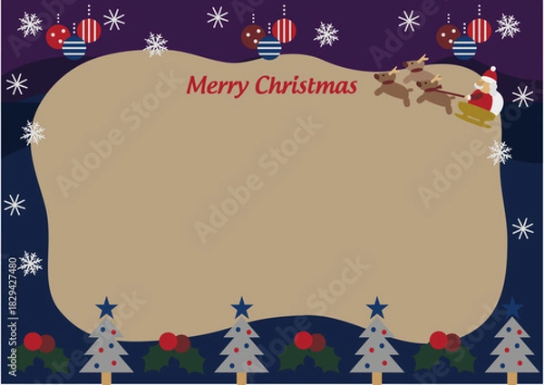 Obraz クリスマスの風景　サンタクロースが空を飛ぶチラシやポスター用ベクターイラスト素材