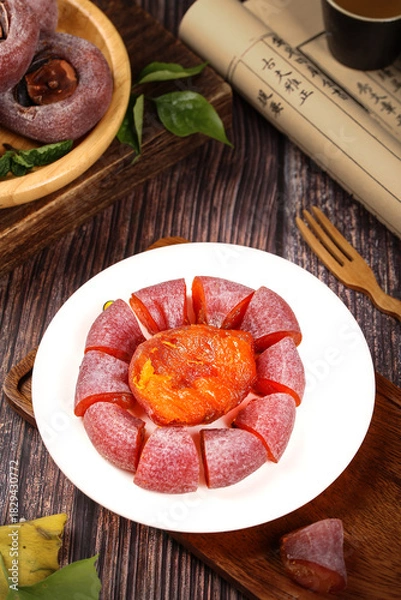 Obraz Gongcheng Persimmon Heart Cake with Fresh Fruit, Guangxi China