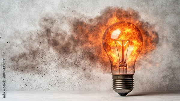Fototapeta Creative Light Bulb Emitting Flames and Smoke for Innovation Visuals