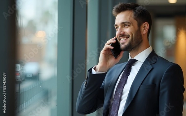 Fototapeta Middle aged businessman using a phone. High quality