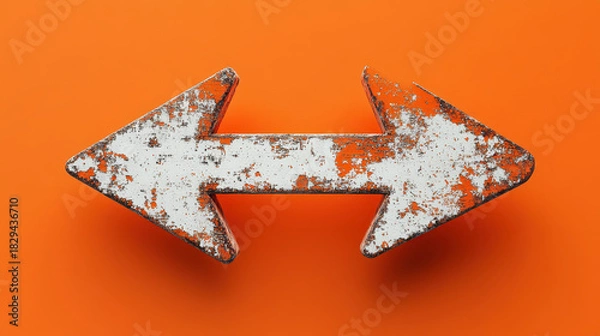 Fototapeta Vintage Arrow Sign on Orange Background with Worn Texture and Paint