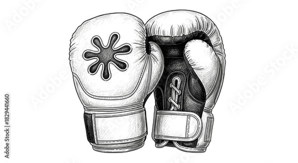 Fototapeta Boxing gloves in white and black design on a plain background  