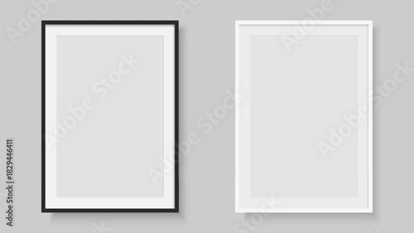 Fototapeta Black and white wooden frame on gray background. Picture frame. Vector illustration