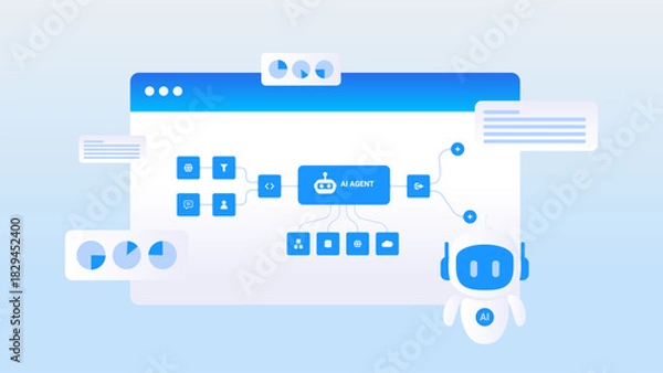 Obraz AI workflow automation artificial intelligence. ai agent network data dashboard machine learning process and automation system.