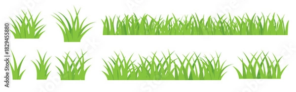 Fototapeta Spring green grass isolated on white background. Grass borders set.