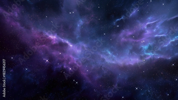 Obraz Purple blue nebula bright stars universe background, for sci-fi theme, astronomy science, digital media wallpaper desig