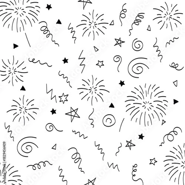 Obraz Fireworks doodle vector vignetting pattern celebrate hand party line drawn background new festive element illustration