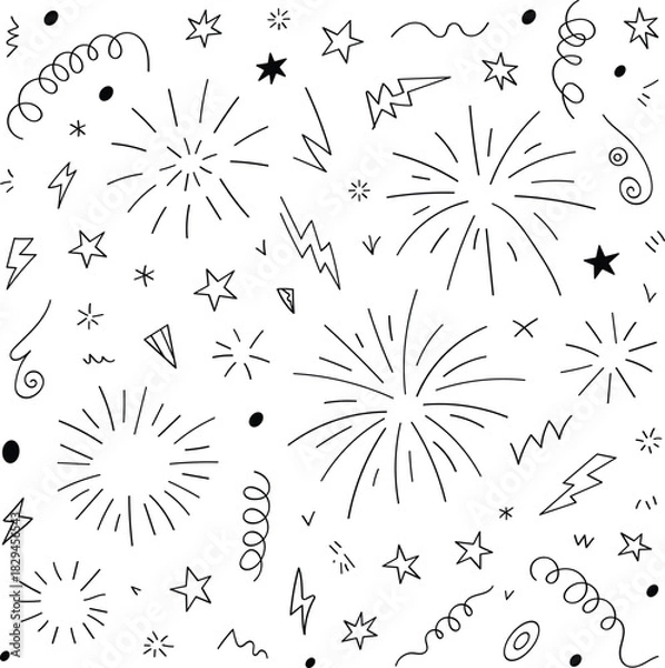 Obraz Fireworks doodle vector seamless pattern celebrate hand drawn party line background festive element illustration design