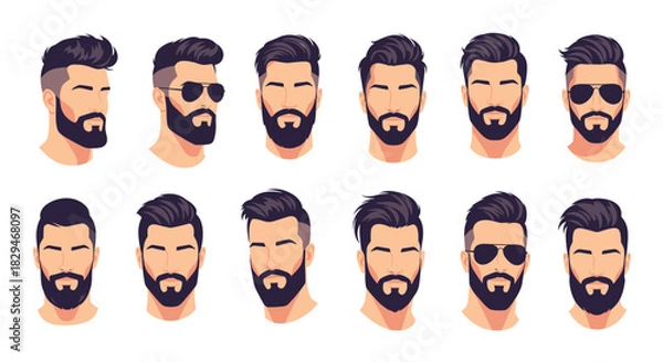 Fototapeta Collection of stylish men's hairstyles and beard styles presented in a grid format.