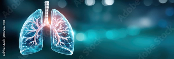 Fototapeta Transparent lung illustration with glowing bronchi ai healthcare image in clinical concept