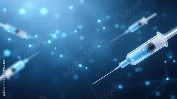 Fototapeta Ai healthcare syringe with vaccine concept showing medical injection needle in blue glow