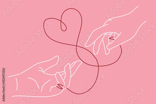 Fototapeta Red String of Fate Connecting Two Hands