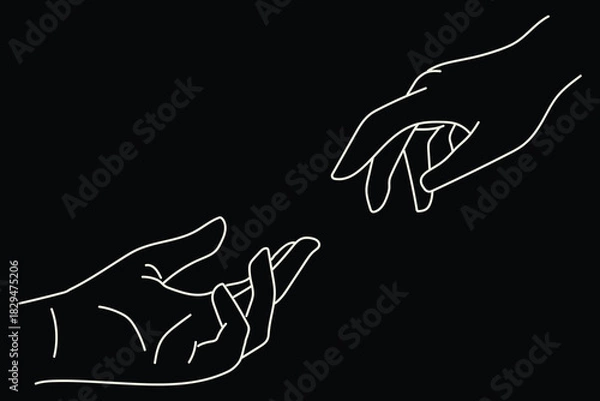 Fototapeta Minimal Line Art Two Hands Reaching Out