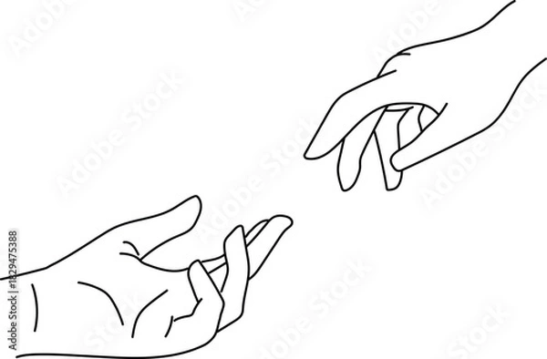 Fototapeta Minimal Two Hands Reaching Vector Line Art
