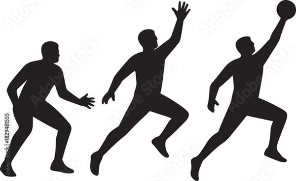 Fototapeta Silhouettes of basketball player in action sequence on white background