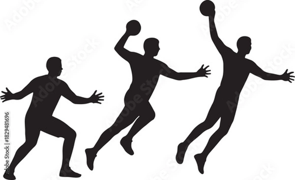 Fototapeta Silhouette sequence of a handball player throwing a ball during a game