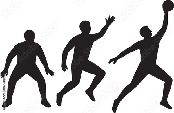 Fototapeta Silhouette of basketball player in action: dribbling, running, and jumping for shot