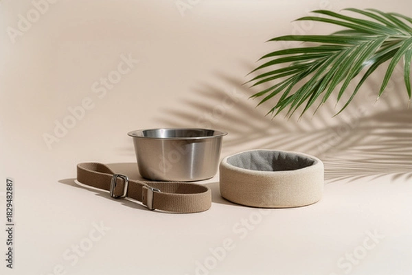 Obraz Pet accessories with palm leaf shadow
