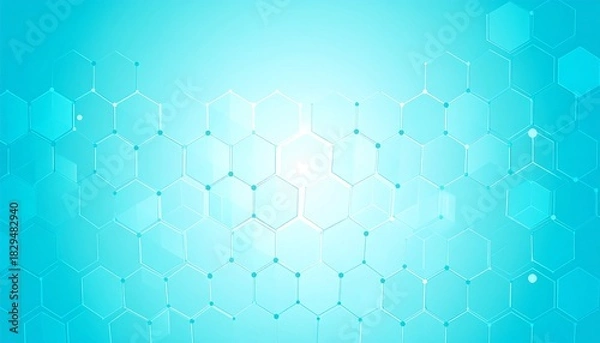 Fototapeta Hexagonal pattern with connected dots fading into bright cyan backdrop, creating a futuristic, technological aesthetic