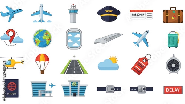 Obraz Collection of Aviation and Travel Related Icons and Symbols.