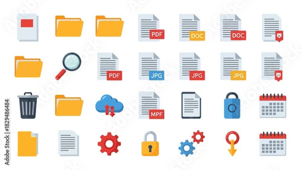 Obraz Collection of File and Folder Icons for Data Management.